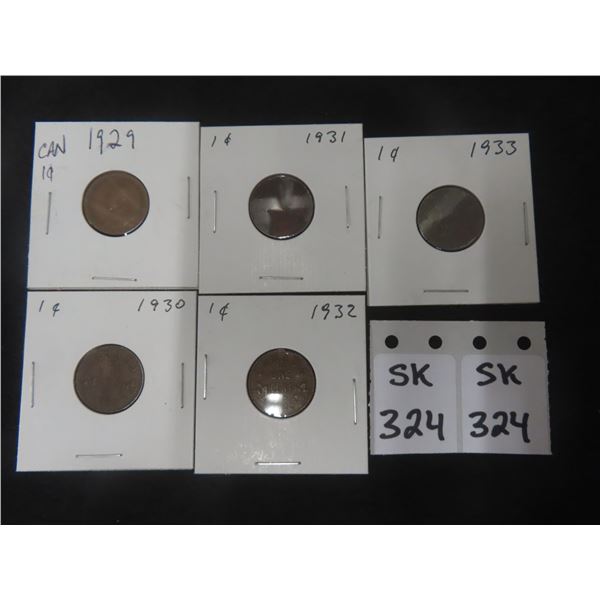 (5) Canadian Small Cents 1929, 30, 31, 32, 33