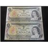 Image 1 : (2) Uncirculated 1973 Canadian $1 Bills w/ Consecutive Serial Numbers