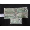 Image 1 : (5) 1954 Canadian $1 Bills