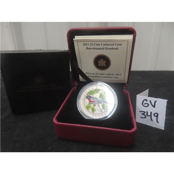 2012 Canadian 25¢ Rose-Breasted Grosbeak Coloured Coin
