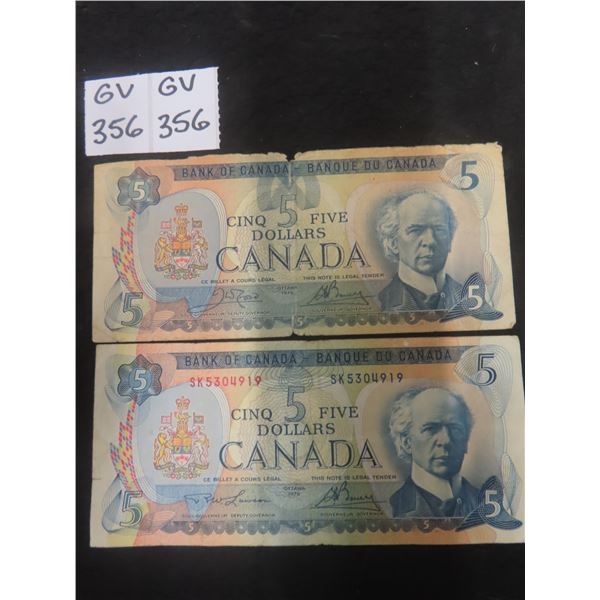 1972 & 1979 Canadian $5 Bills