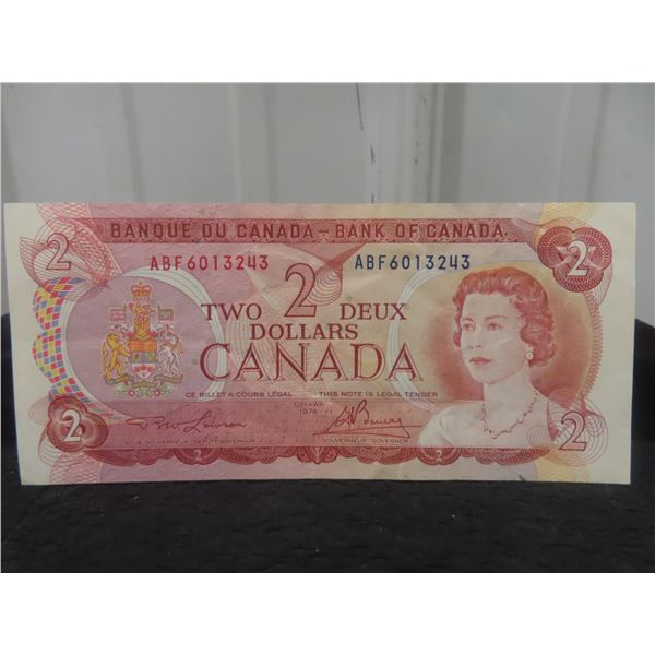 1974 Canadian $2 Bill w/ Printing Mistake on Back