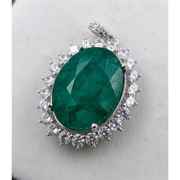 3.9 ct Certified Silver Emerald gemstone Pendant ($6,280 Appraisal)