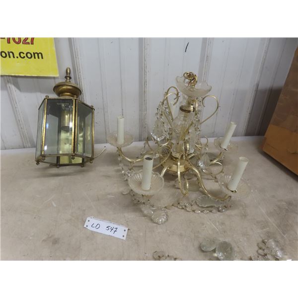 Vintage 6-Light Chandelier With Brass-Colored Wall Mount Fixture