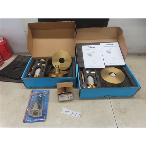 Tohlar Shower Faucet Set With Bathtub Tip-Toe Drain (Brushed Gold) and Bathtub Diverter Spout (Chro