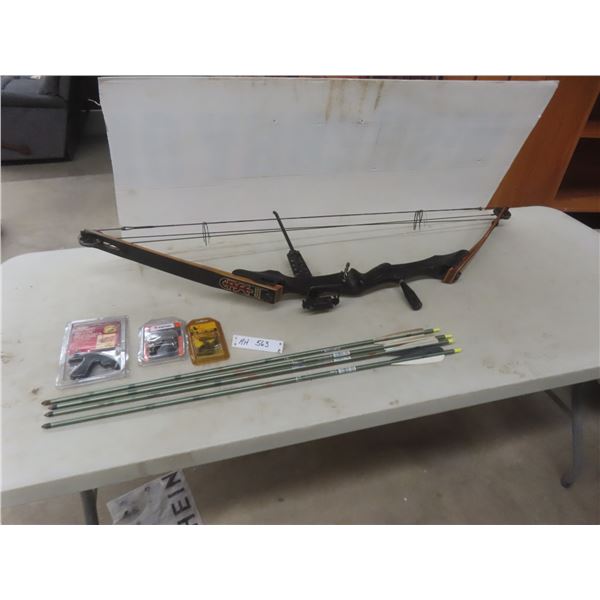 Compound Bow With 4 Arrows, Thumb-Activated Release, Bullet Points, and Small Game Head