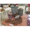 Image 1 : 3 Galvanized Gas Containers With Vintage Chain and Pulley
