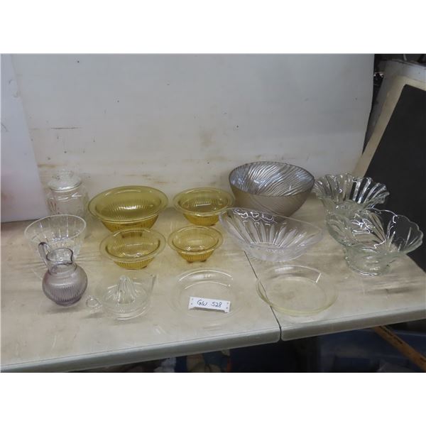 Vintage Federal 4-Piece Amber Bowl Set With Ribbed Glass Pitcher, Pie Plate, Canister, Cut Crystal