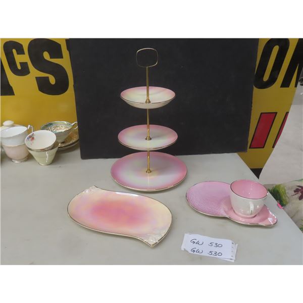 Royal Winton 3-Tier Dainty Tray With Matching Serving Plate, Lustre Teacup, and Sandwich Plate