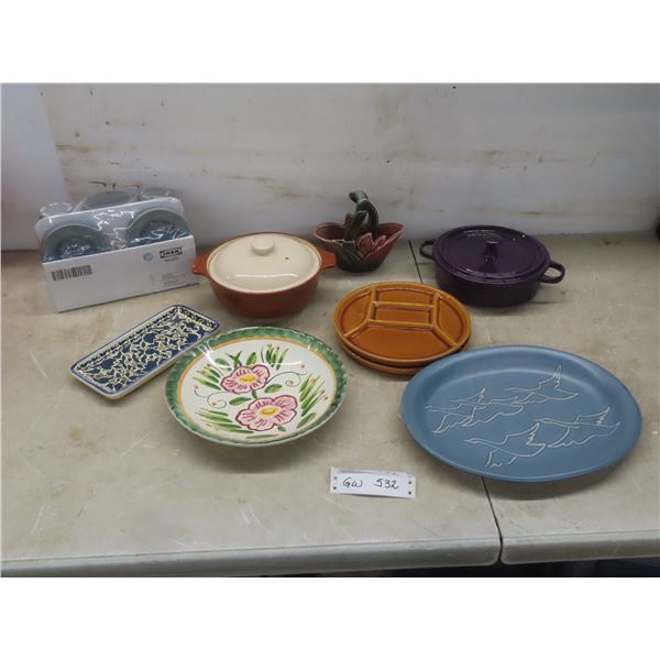 New IKEA Set Including 6 Cups With Saucers, Serving Plates, Fondue Plates, and Covered Serving Bowl