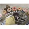 Image 22 : Sewing Notions Lot: Buttonhole Attachment, Pinking Shears, Scissors, Thread, Crochet Needles, and M