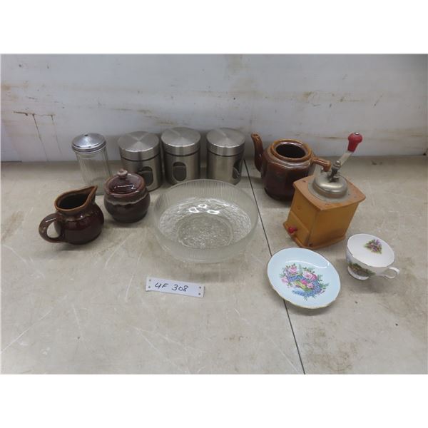 3-Piece Glass w/Stainless Canisters: Coffee Grinder, Sugar Bowl, Creamer, and More