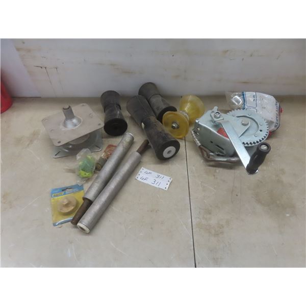 Boat Trailer Parts Lot: Hand Winch, Loading Rollers, Drain Plug, and More