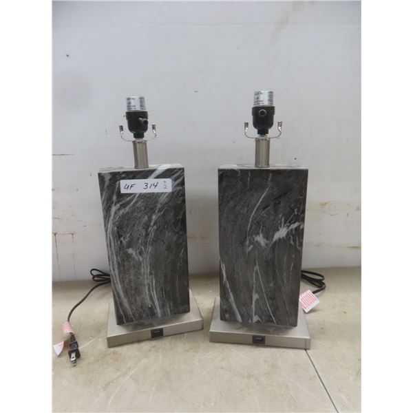 2 Table Lamps (18"h) with USB Charging; No Shades