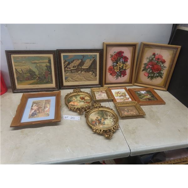 Eleven Framed Pictures Largest 13 x 14 Inches