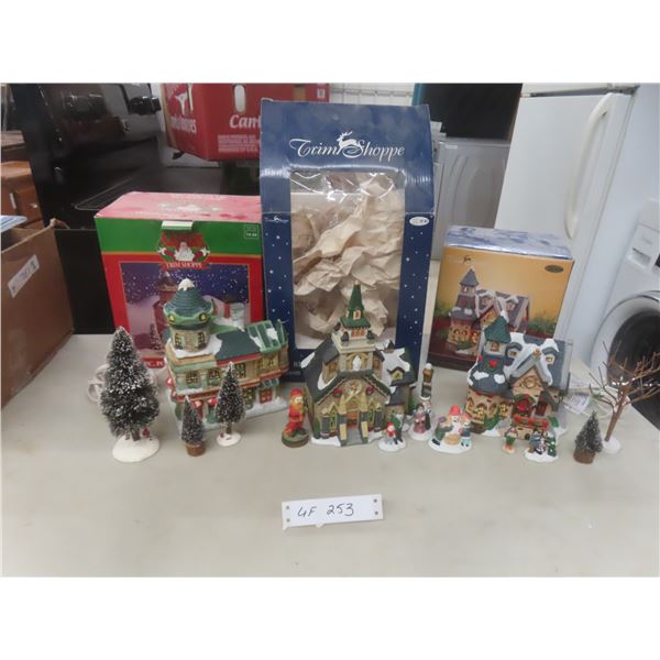 Christmas Decor Including Porcelain Flower Shop Lighted Houses Trees and Figurines