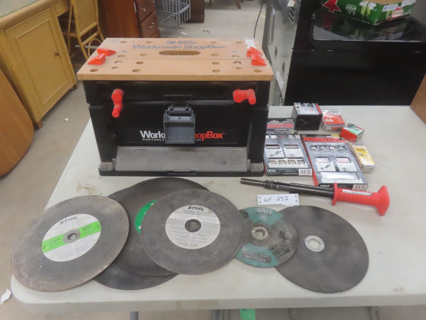Workmate Shop Box Cutoff Wheels and Powder Actuated Tool With Accessories