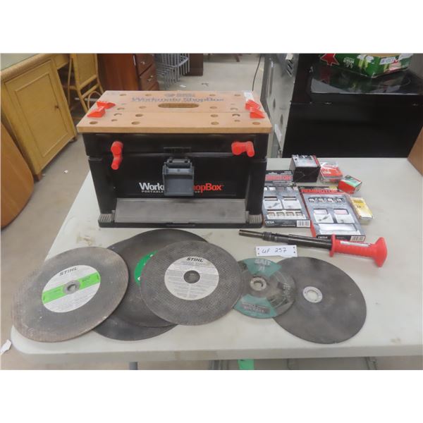 Workmate Shop Box Cutoff Wheels and Powder Actuated Tool With Accessories