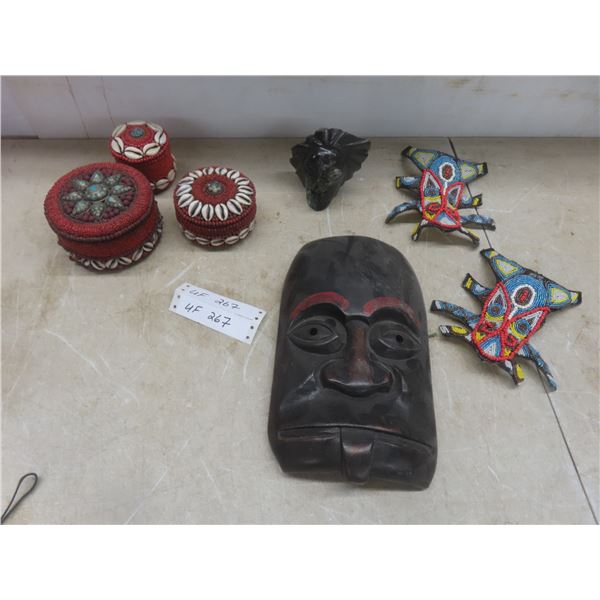 Wood Mask 11 x 7 Inches Tibetan Tribal Trinket Boxes Carved Serpentine Stone Head and More