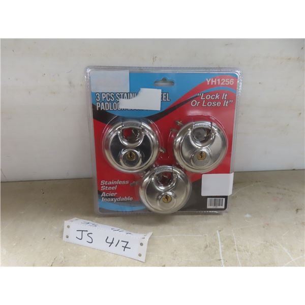 New 3-Piece Stainless Steel Padlock Lock Set