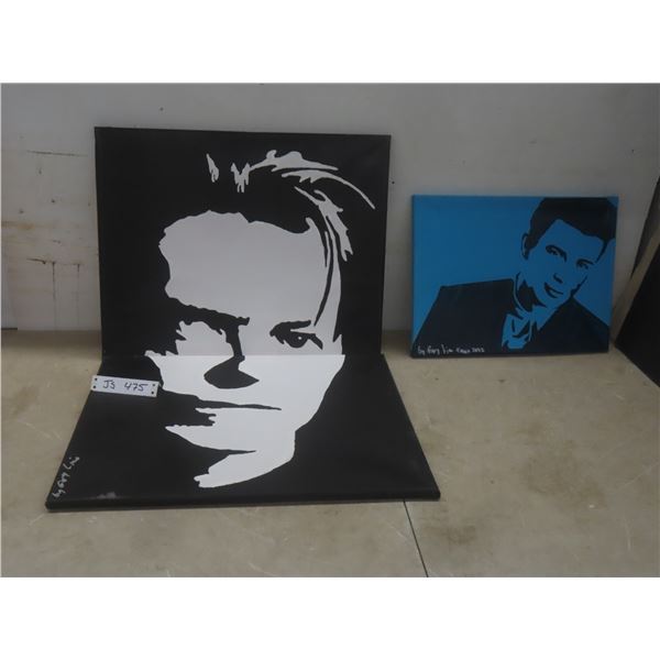 2 Framed Pictures Including David Bowie (32" x 20") and Rick Astley (12" x 16")