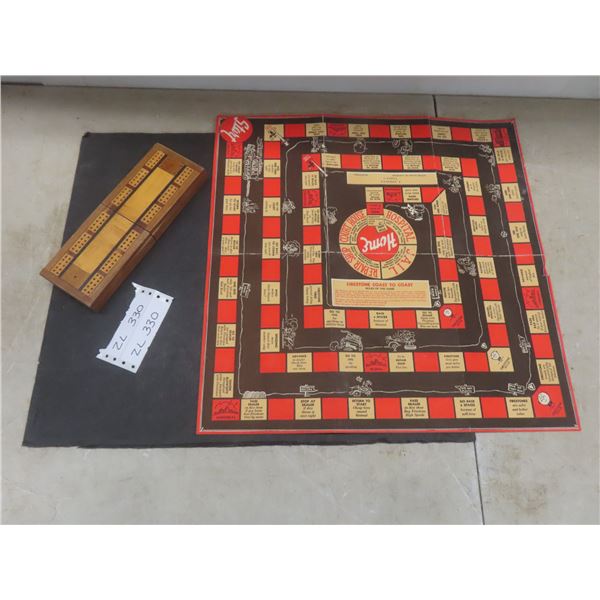Wood Fold-Up Crib Board and Vintage Firestone "Coast to Coast" Board Game