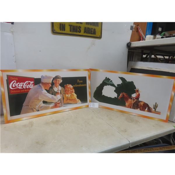2 Coca-Cola Signs on Wood Backing, 16" x 31 1/2"