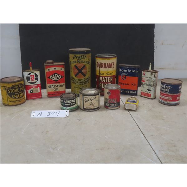 Vintage Tins Including Stove Pipe Enamel, Neatsfoot Oil, Lice Killer, Liquid Porcelain, and More