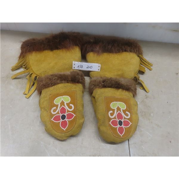 Pair of Fur Lined and Beaded Gauntlets