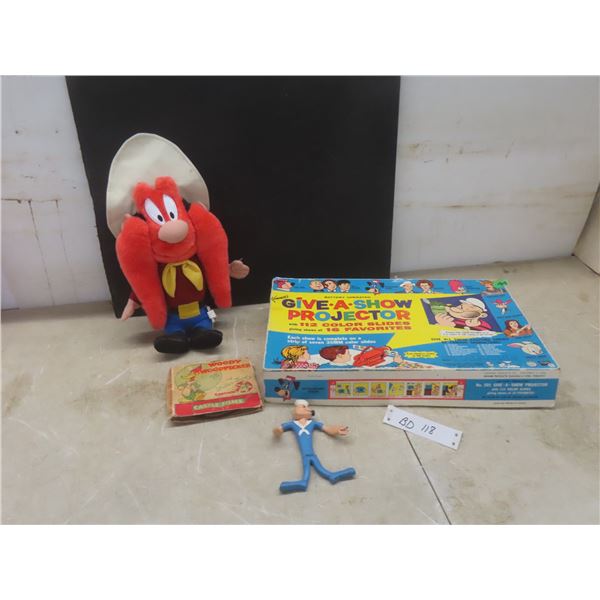 Vintage Retro Give-A-Show Projector With Cartoon Slides Woody Woodpecker Popeye