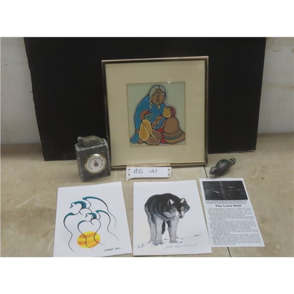 Vintage First Nations Lot Framed Print Soapstones and Loose Prints