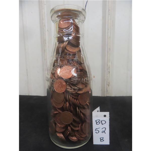 Vintage Crescent Creamery Milk Bottle Filled With Pennies - Over 5lbs