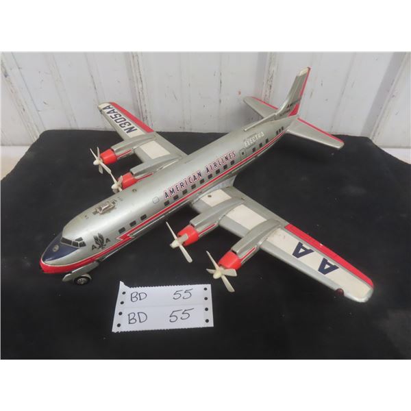 1960s American Airlines Tin Toy Airplane by Line Mar Toys, 19.5" Wingspan