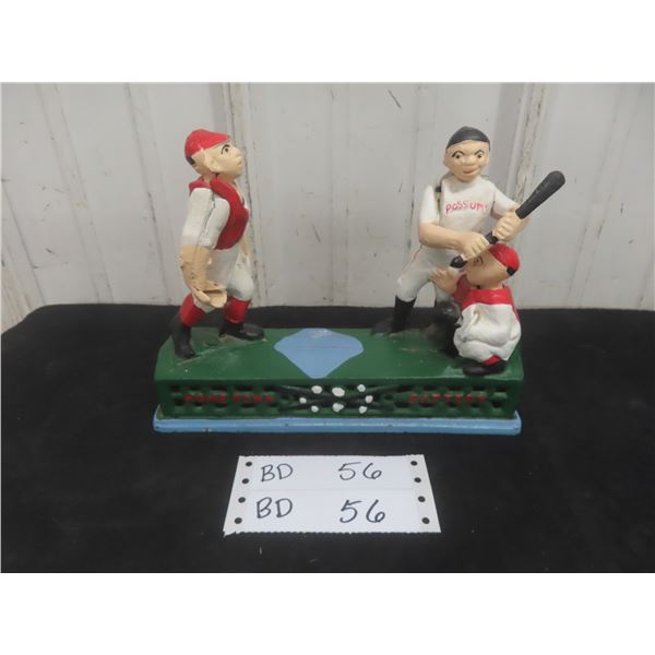 Vintage Cast Iron Baseball Mechanical Bank, Working
