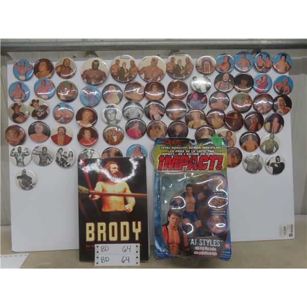 Large Lot of Vintage AWA Wrestling Badges Featuring Hulk Hogan and Andre the Giant