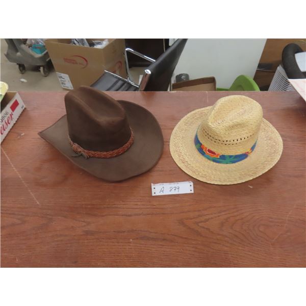 Cowboy Hat, Size 7 1/4–7 3/8, and Straw Hat