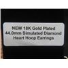 Image 6 : New 18K Gold-Plated 44 mm Simulated Diamond Heart Hoop Earrings