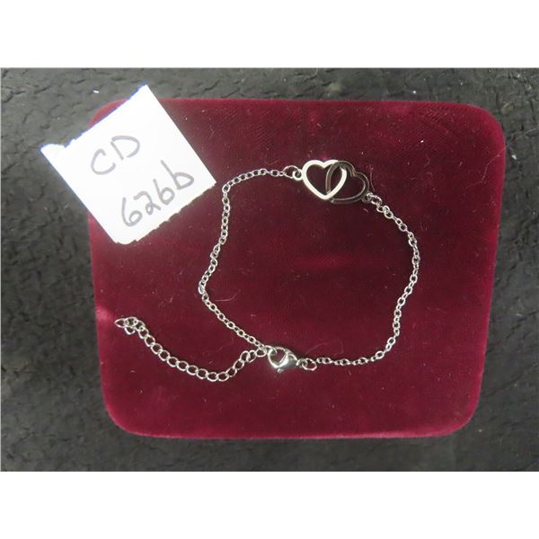 New Platinum-Plated Interlocking Hearts Bracelet, Adjustable 6"–8"