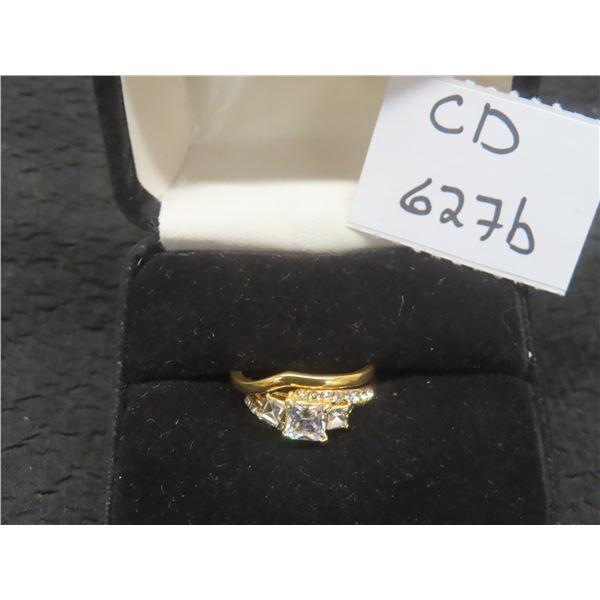 New 14K Gold-Plated 1.0 CT Princess-Cut Simulated Diamond Trinity Ring Set, Size 6.5