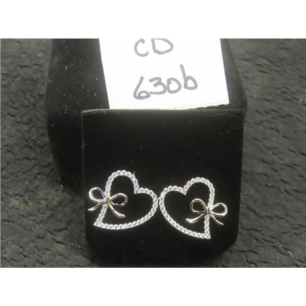 New Platinum-Plated 18.0mm Simulated Diamond Heart & Bow Stud Earrings