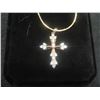 Image 5 : New 18K Gold-Plated 31.0mm Simulated Diamond Cross Necklace, 19" Chain