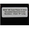 Image 8 : New 18K Gold-Plated 31.0mm Simulated Diamond Cross Necklace, 19" Chain