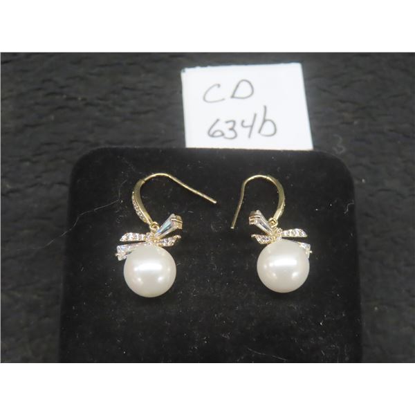 New 14K Gold-Plated 10.0mm Synthetic Pearl Fishhook Earrings