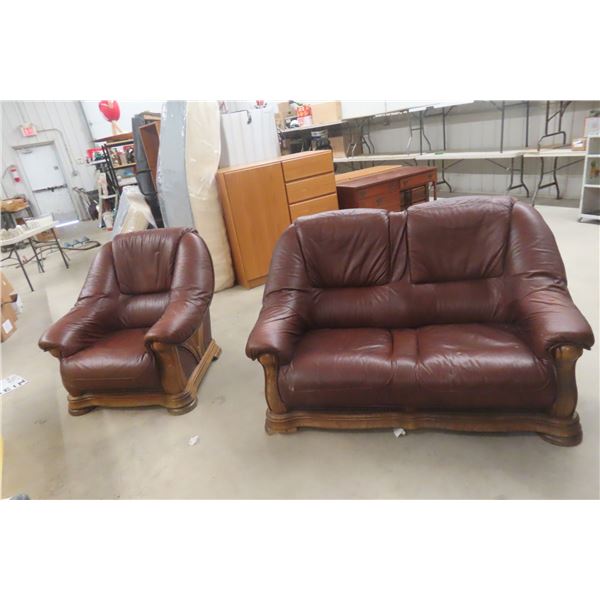 Leather/Leather-Style Living Room Chair and Love Seat, 60" Wide