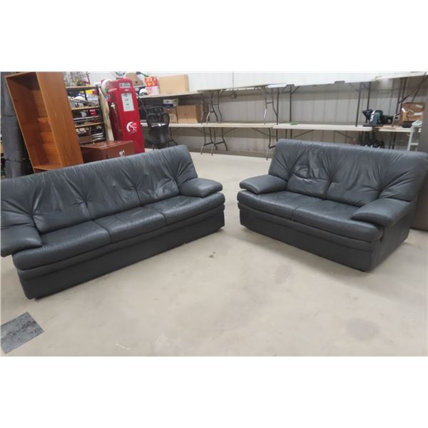 Leather/Leather-Style Couch 82" and Love Seat 60"