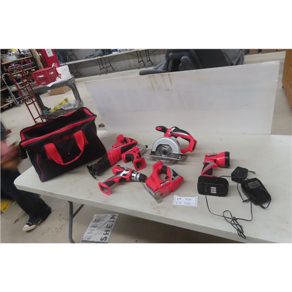 Tool Set Including Circular Saw, Reciprocating Saw, Drill, Charger, and Case