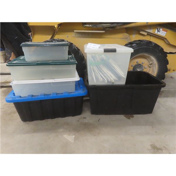6 Storage Totes and 5 Lids, Various Sizes