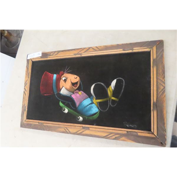 Jiminy Cricket Black Velvet Painting by Perez, Framed, 14" x 23"