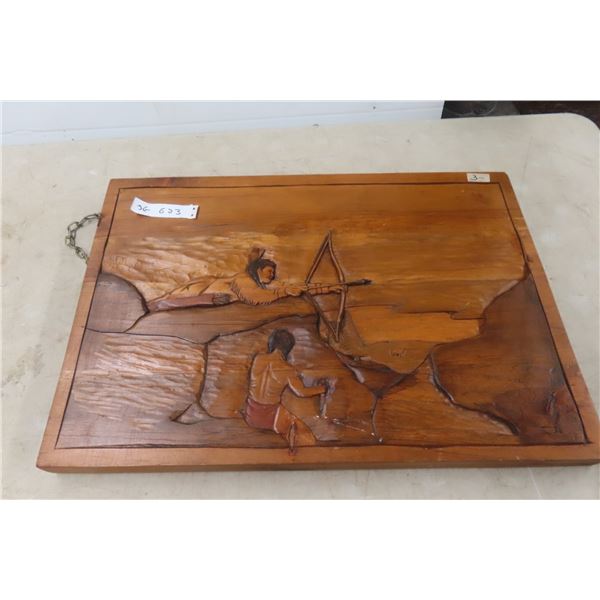 Native Indigenous Wooden Carving of Hunters by Murray Courchene, Finished by Lillian Fontaine, "