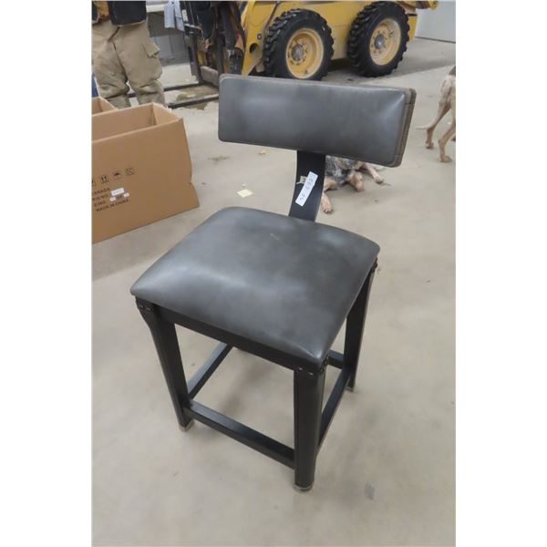 Grey Stool With Backing, 34.5" High, 23" Seat Height